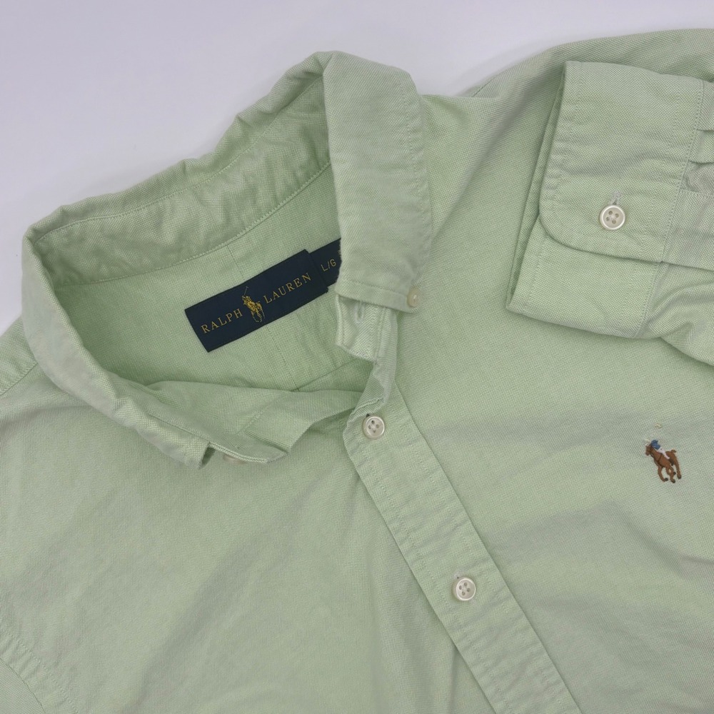 Ralph Lauren Men's Long Sleeve Button Down Shirt Light Green Flesh Pony Logo L